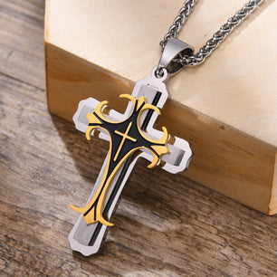 Men's 100% Stainless Steel Link Chain Cross Pendant Necklace