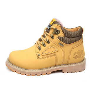 Men's Split Leather Round Toe Lace-up Waterproof Winter Shoes