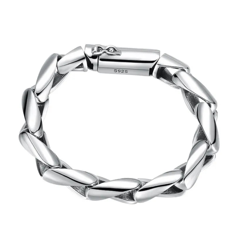 Men's 100% 925 Sterling Silver Geometric Pattern Chain Type Bracelet