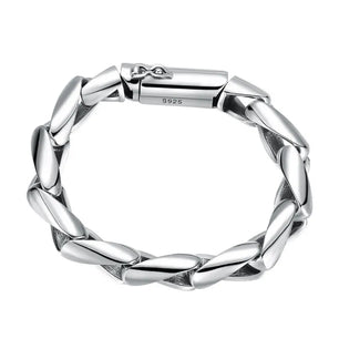 Men's 100% 925 Sterling Silver Geometric Pattern Chain Type Bracelet