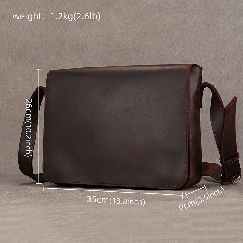 Men's Genuine Leather Zipper Closure Flap Pocket Shoulder Bag