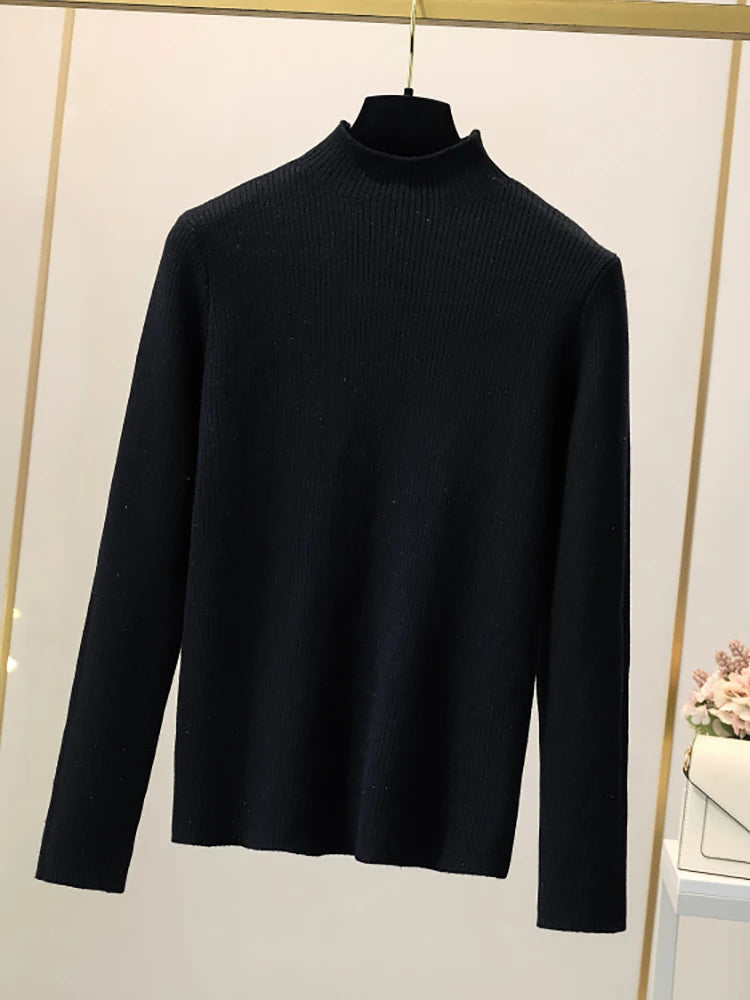 Women's Polyester Turtleneck Full Sleeve Solid Pattern Sweater