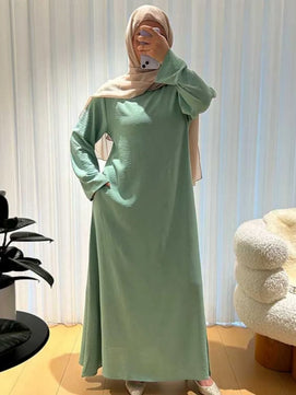 Women's Arabian Polyester Full Sleeves Solid Pattern Long Dress