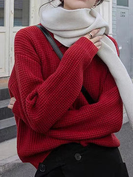 Women's Acrylic Turn-Down Collar Long Sleeves Casual Sweaters