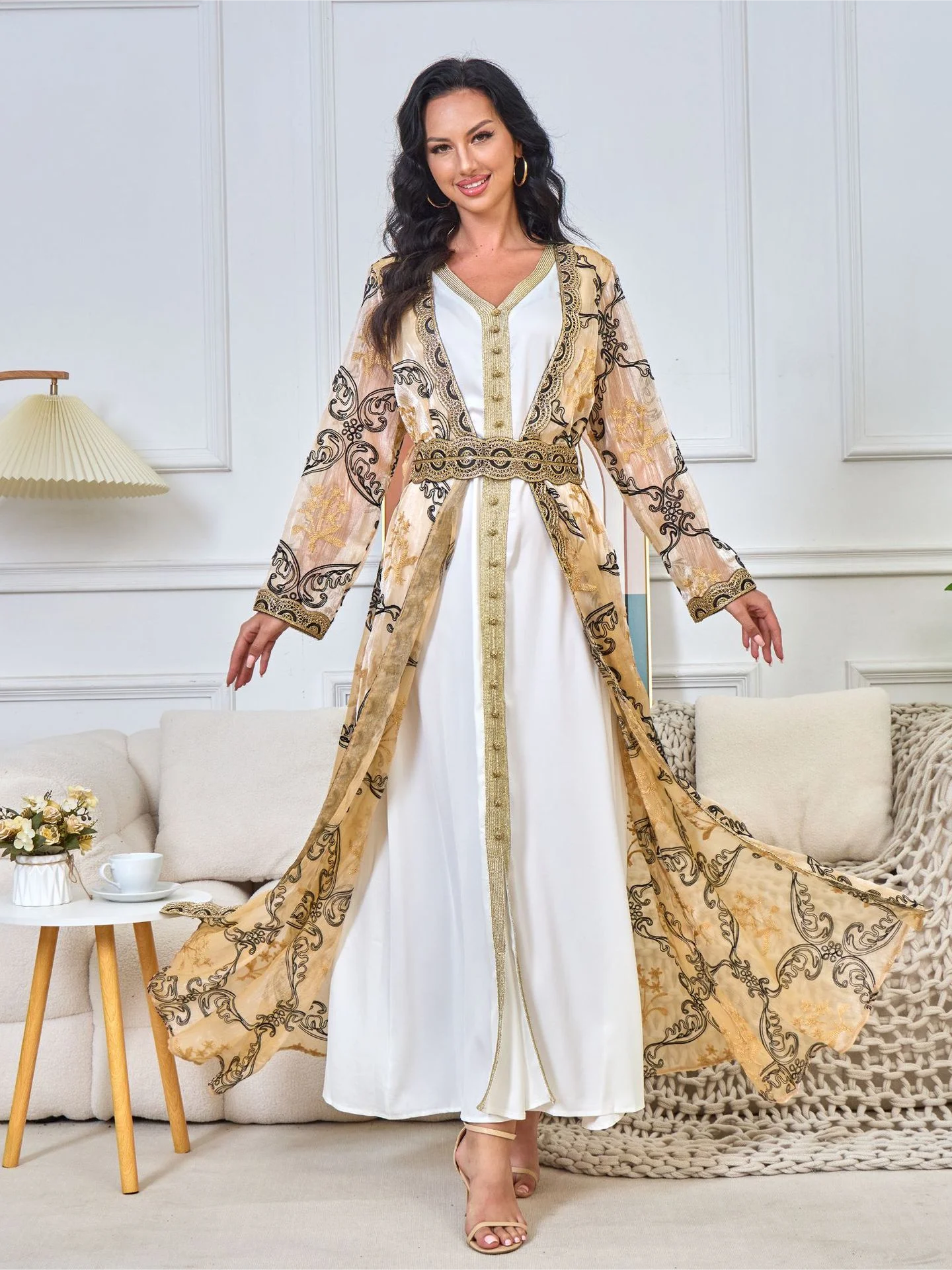 Women's Arabian Polyester Full Sleeves Printed Pattern Dress