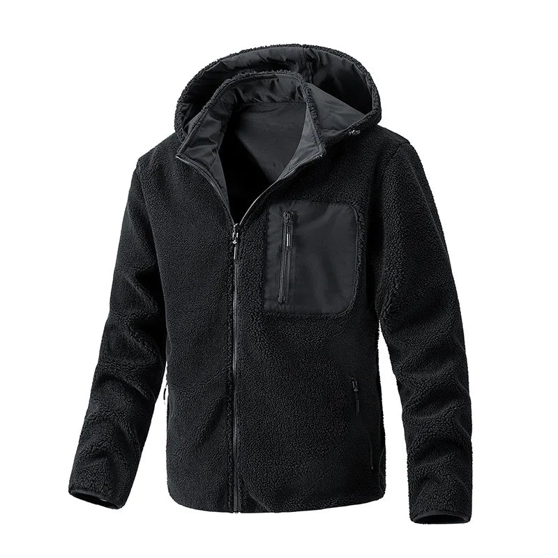 Men's Polyester Full Sleeves Zipper Closure Solid Hooded Jacket