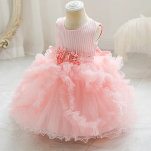 Kid's Polyester O-Neck Sleeveless Ruffle Pattern Princess Dress