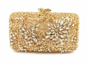 Women's Metallic Hasp Closure Rhinestone Pattern Wedding Clutch