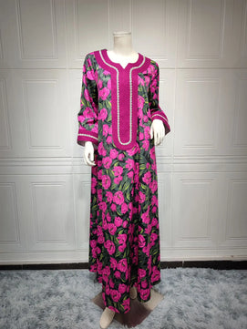 Women's Arabian Polyester Full Sleeve Floral Pattern Casual Dress