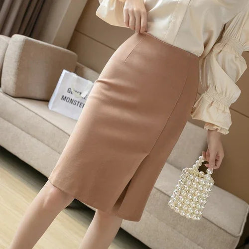 Women's Polyester Elastic High Waist Solid Pattern Casual Skirts