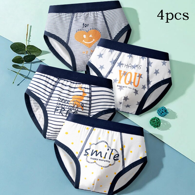 Kid's Boy 4Pcs Cotton Breathable Printed Pattern Underwear Briefs