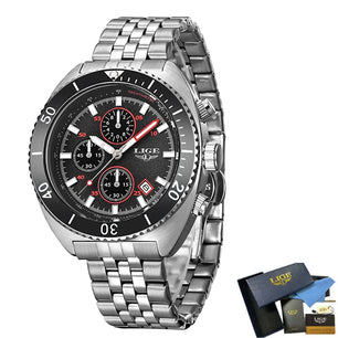 Men's Stainless Steel Push Button Hidden Clasp Waterproof Watches