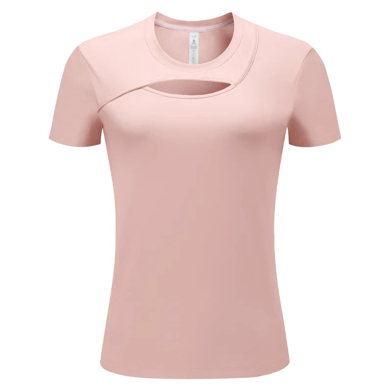 Women's Polyester Short Sleeve Breathable Plain Pattern Yoga Shirt