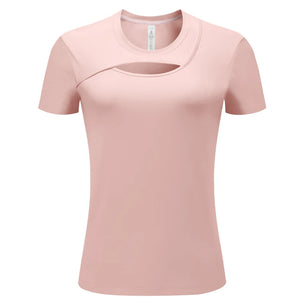 Women's Polyester O-Neck Short Sleeve Breathable Yoga Workout Top