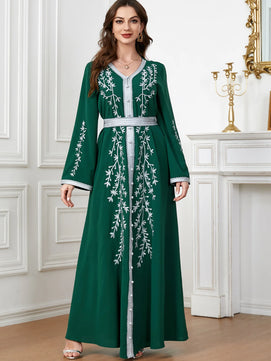 Women's Arabian Polyester Full Sleeves Embroidery Casual Dress