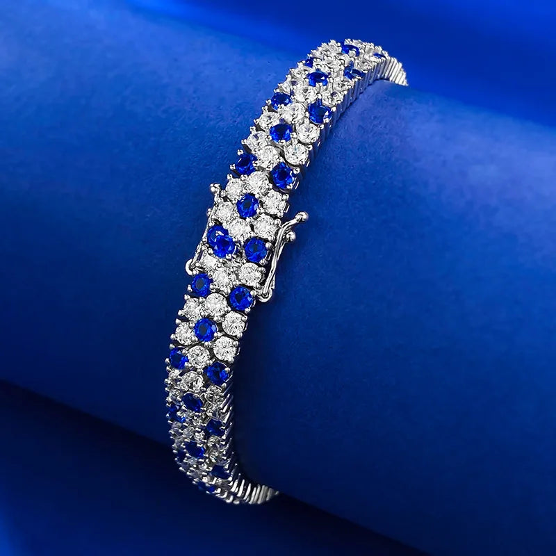 Women's 100% 925 Sterling Silver Sapphire Geometric Bracelet