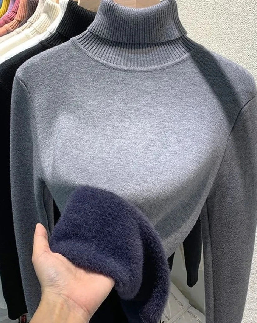 Women's Acrylic High-Neck Long Sleeve Pullover Casual Sweater