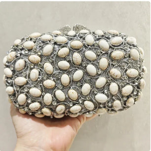 Women's Metallic Hasp Closure Rhinestone Bridal Wedding Clutch