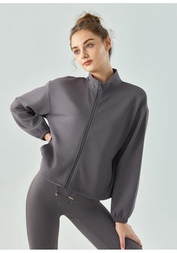 Women's Stand-Neck Polyester Long Sleeves Yoga Fitness Jacket