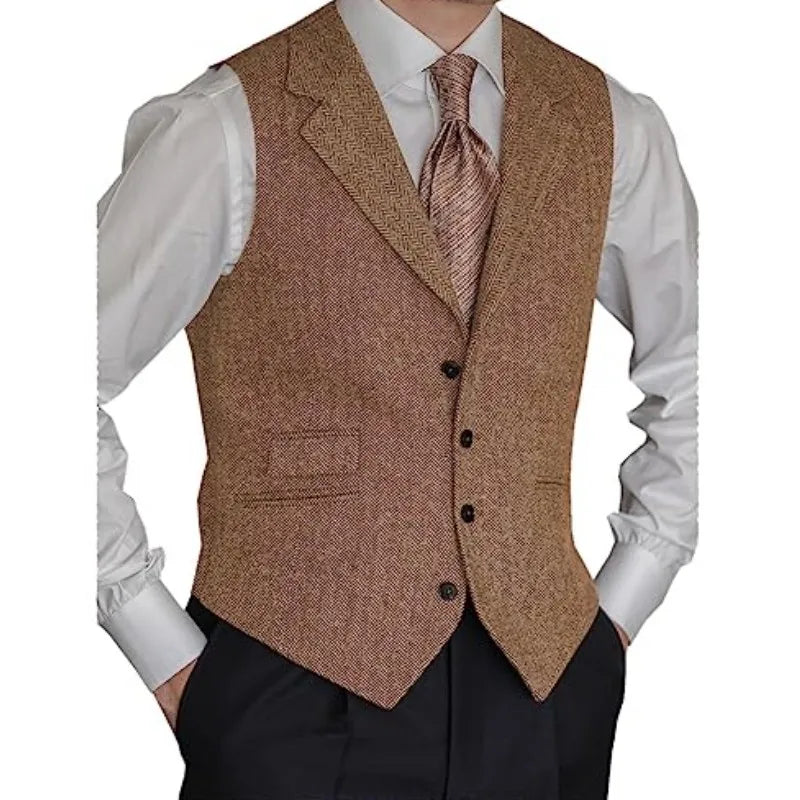 Men's Cotton V-Neck Sleeveless Plain Single Breasted Formal Vests