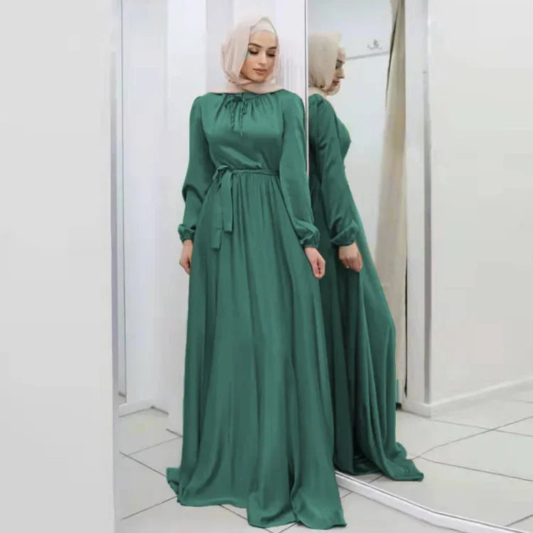 Women's Arabian Polyester Full Sleeves Pleated Pattern Casual Dress