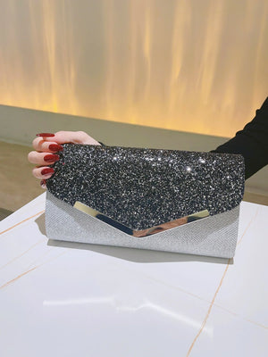 Women's Patent Leather Hasp Closure Sequined Wedding Clutch