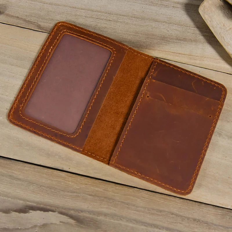 Men's Genuine Leather Solid Pattern Card Holder Trendy Wallets