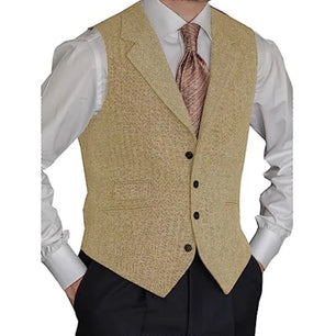 Men's Cotton V-Neck Sleeveless Plain Single Breasted Formal Vests