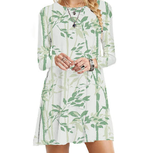 Women's Polyester O-Neck Long Sleeves Mini Casual Vintage Dress