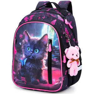 Kid's Girl Nylon Zipper Closure Cartoon Pattern School Backpack