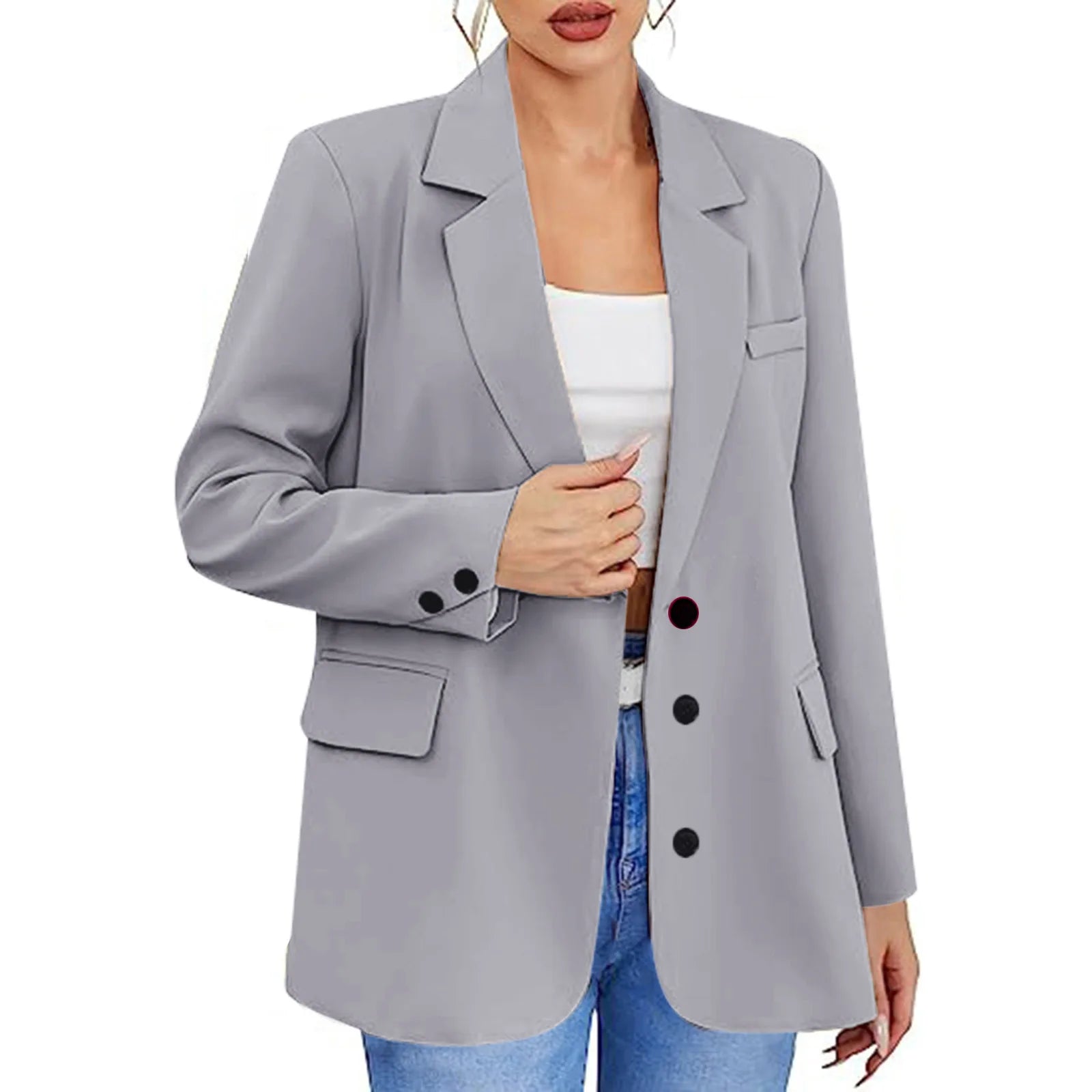 Women's Notched Collar Long Sleeve Single Breasted Casual Blazer