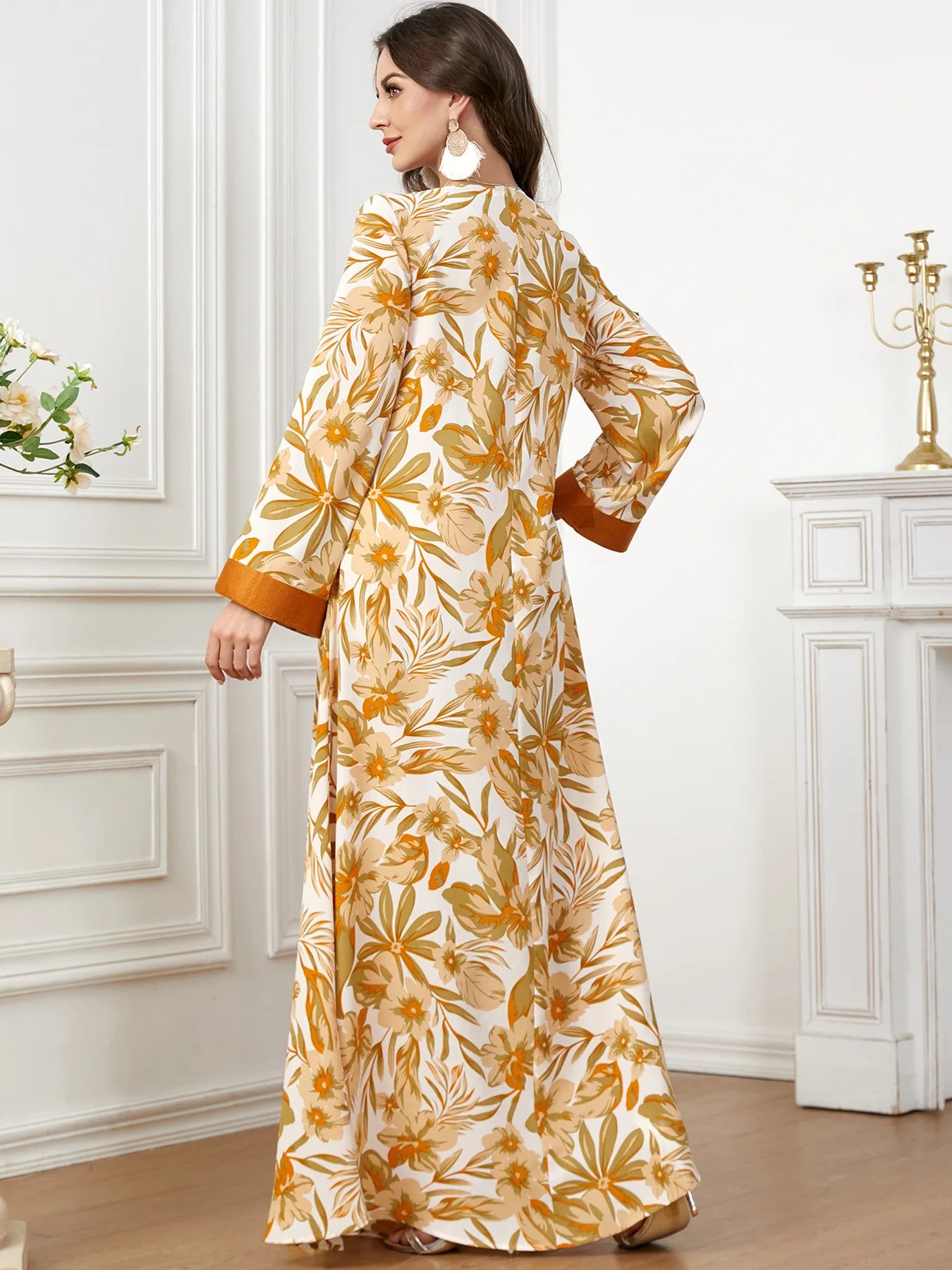 Women's Arabian Polyester Full Sleeves Printed Pattern Dress