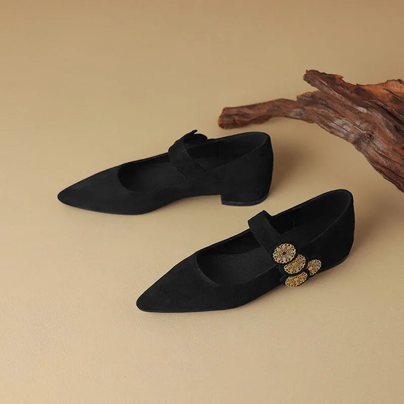 Women's Microfiber Pointed Toe Vintage Flower Pattern Shoes