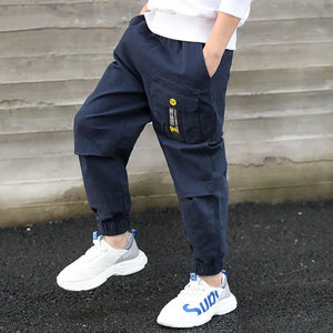 Kid's Boy Cotton Mid Waist Elastic Closure Casual Wear Trousers