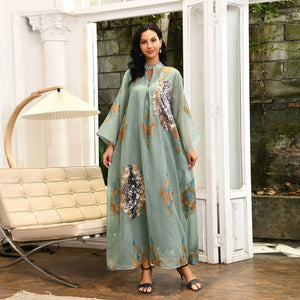 Women's Arabian Polyester Full Sleeve Printed Pattern Party Dress