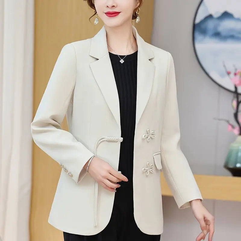 Women's Polyester Notched Collar Single Breasted Casual Blazer