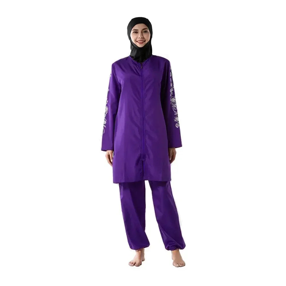 Women's Arabian Polyester Full Sleeves Solid Pattern Swimwear Set