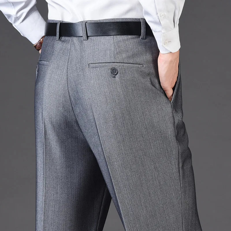 Men's Rayon High Waist Zipper Fly Closure Solid Formal Pants