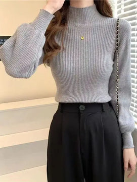 Women's Acrylic Mock Neck Long Sleeves Casual Wear Sweaters