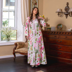 Women's Arabian Polyester Full Sleeve Floral Pattern Party Dress