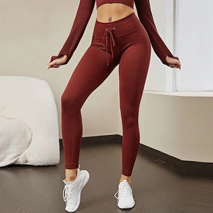 Women's Nylon High Waist Drawstring Closure Workout Leggings