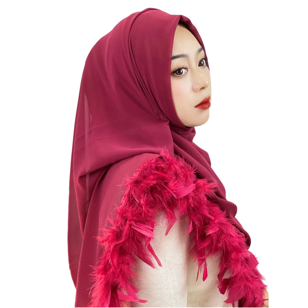 Women's Arabian Polyester Head Wrap Feather Pattern Elegant Hijabs