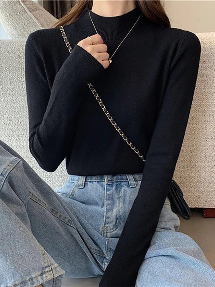 Women's Acrylic Turtleneck Full Sleeves Solid Pattern Sweater