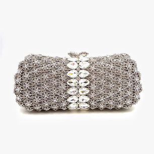 Women's Metallic Hasp Closure Rhinestone Trendy Evening Clutch