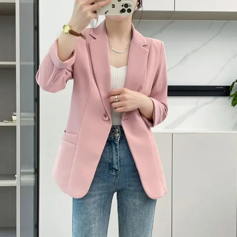 Women's Polyester Notched Collar Long Sleeve Single Button Blazer