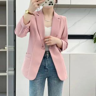 Women's Polyester Notched Collar Long Sleeve Single Button Blazer