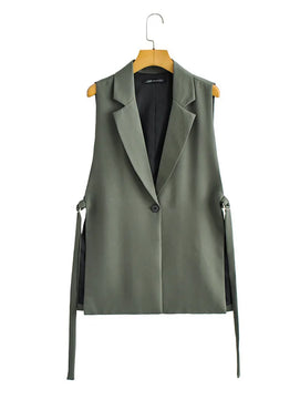 Women's Cotton Notched Sleeveless Single Breasted Casual Blazer