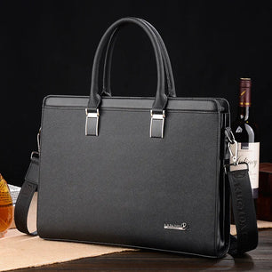 Men's PU Leather Zipper Closure Solid Pattern Elegant Shoulder Bag