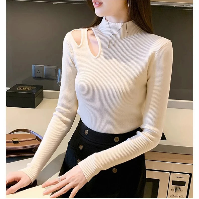 Women's Acrylic Mock-Neck Full Sleeves Solid Pattern Sweater