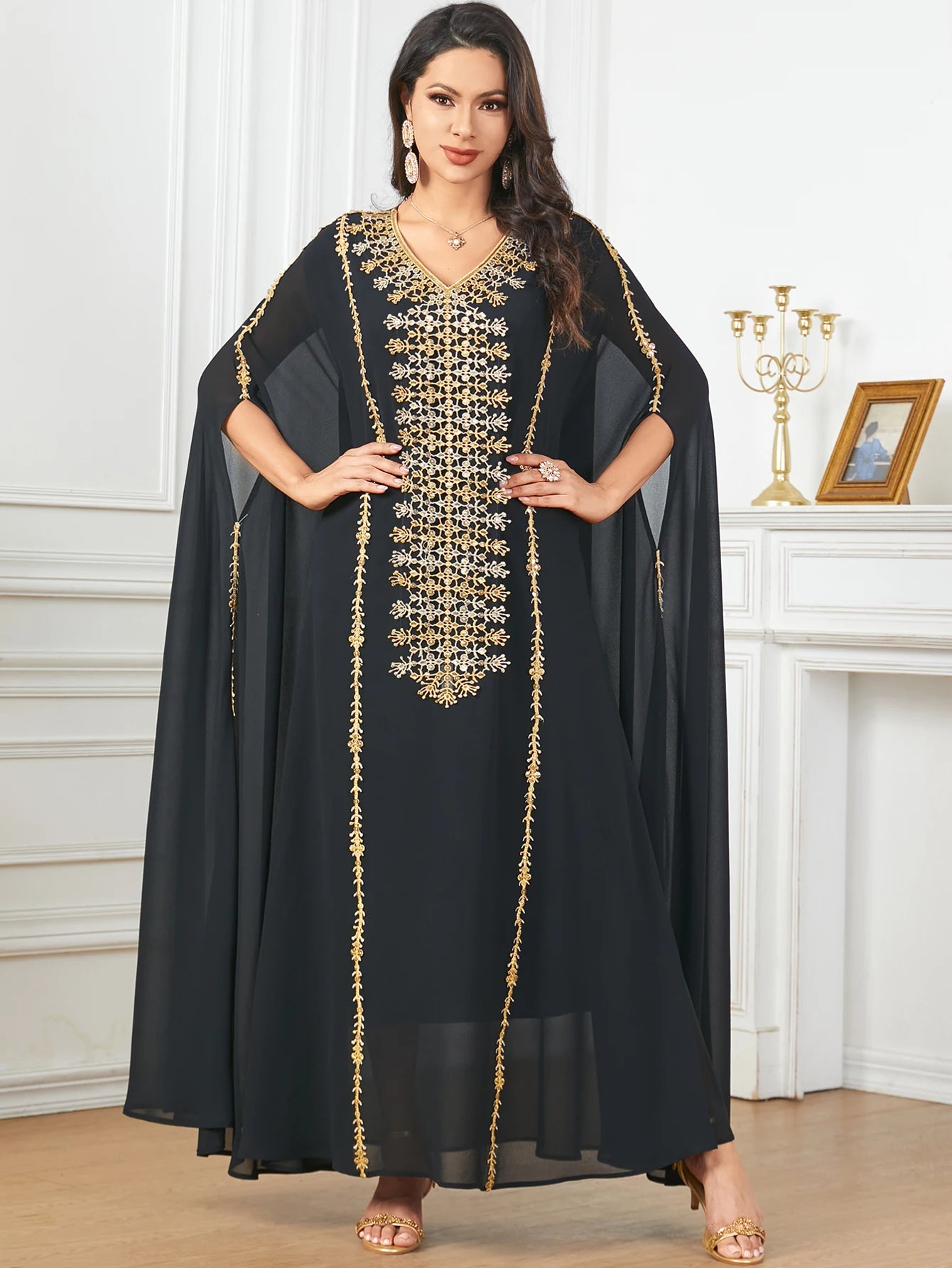 Women's Arabian Polyester Full Sleeves Embroidery Pattern Dress